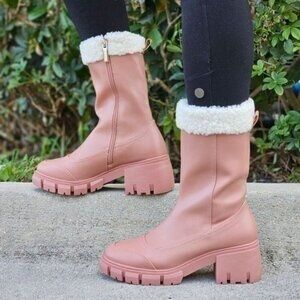 Women's Sherpa Faux Fur Ankle Boot Blush Color